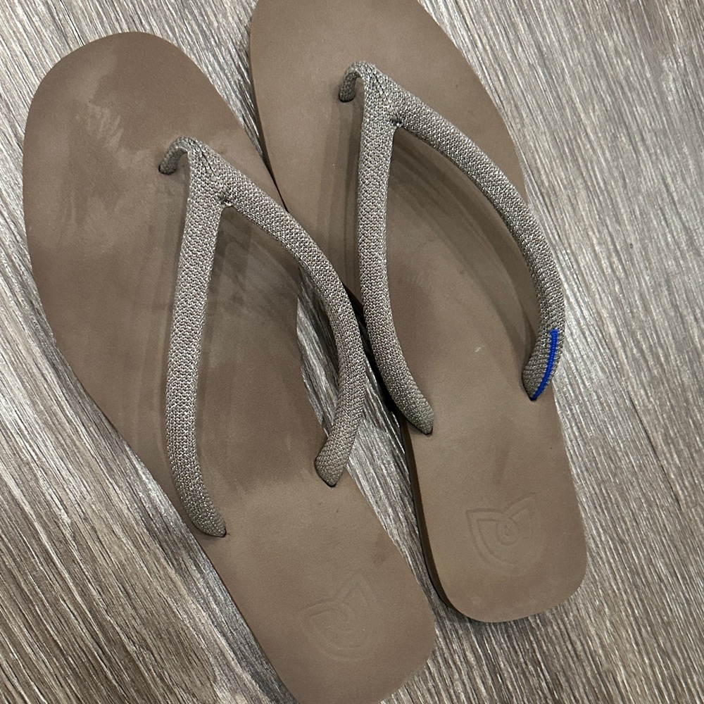 Rothy's Taupe Sandals with Blue Accent